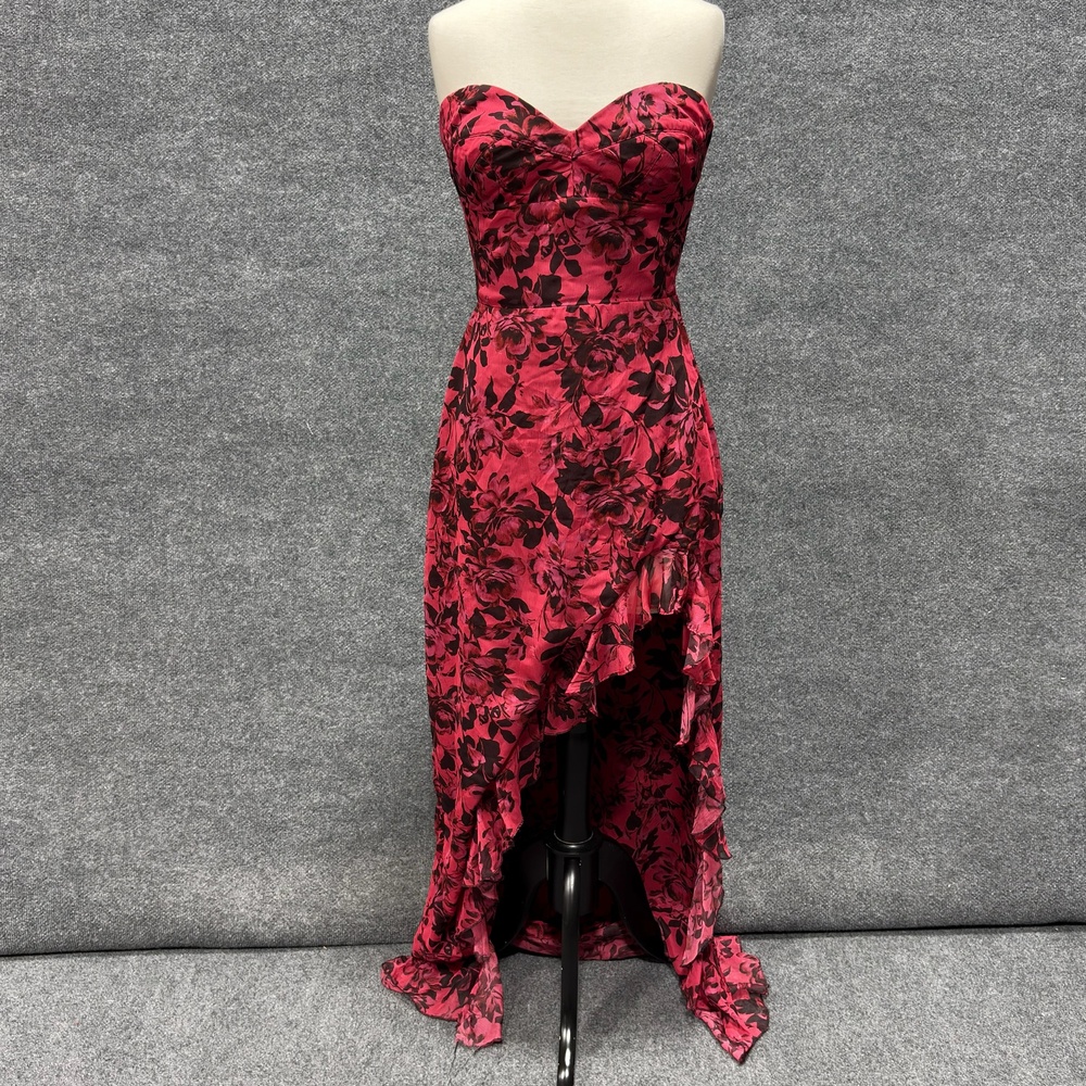 Amanda Uprichard Dress Womens M Pink Floral Strapless Hi Low Maxi Sundress